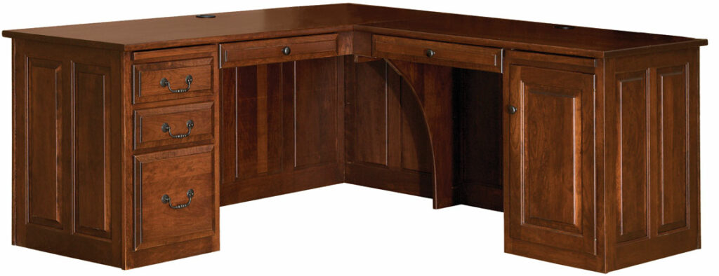 Brown Stone Raised Panel Corner Desk with Hutch