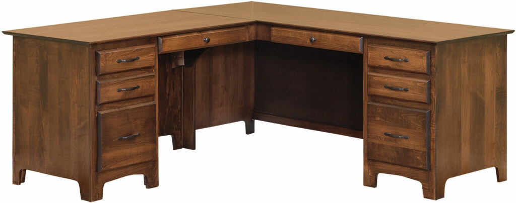 Brown Stone Raised Panel Corner Desk with Hutch