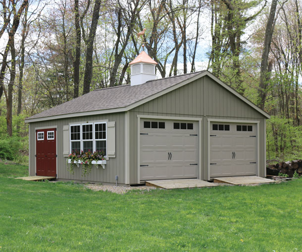New England T-1-11 Cape Two-Car Garage