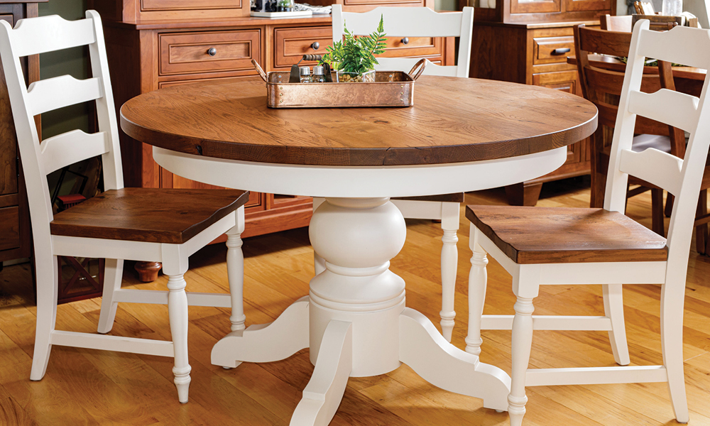 Branson Farmhouse Single Pedestal Dining Table, Fargo Chairs