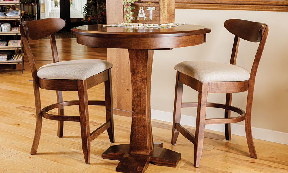 Charlotte Pedestal Counter Height Table, Hawthorn Counter Chairs