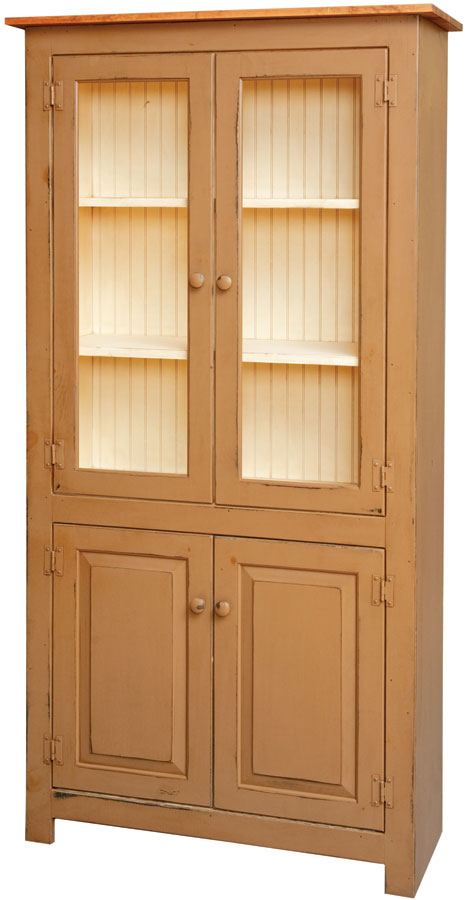 Vintage Pine 4-Door Pantry with Glass