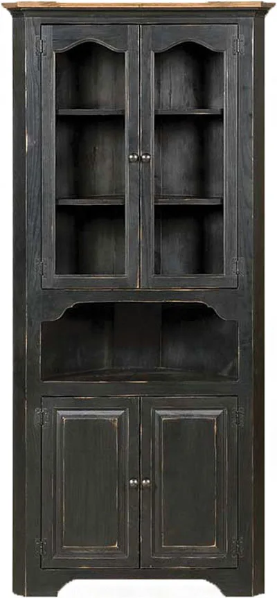 Colonial Pine Large Corner Cupboard with Glass