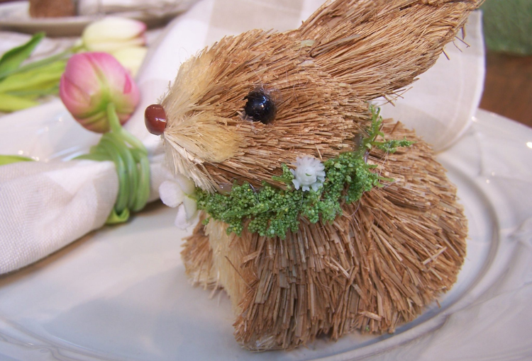 A little sisal bunny is set as an accent on our Easter table at Kloter Farms